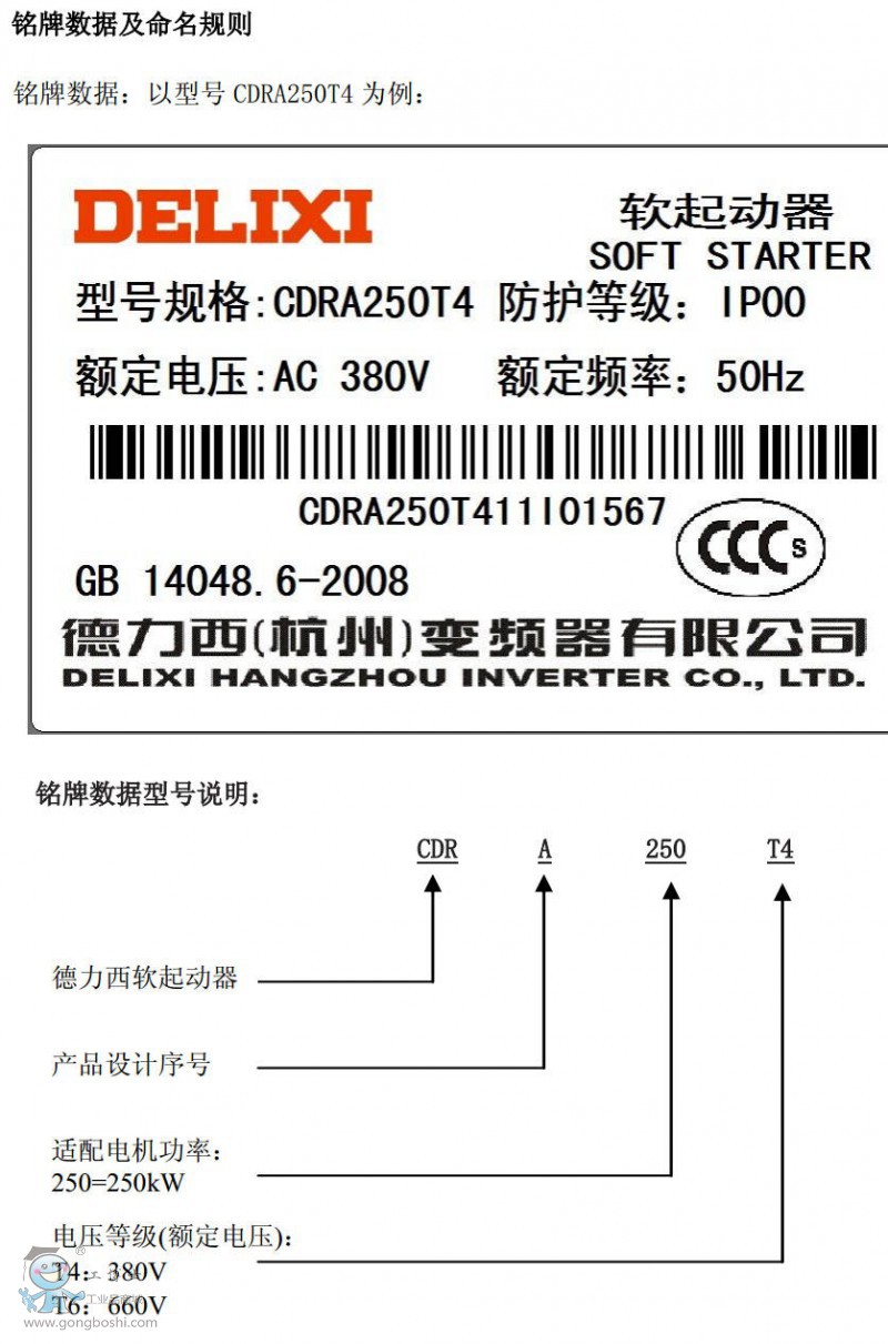 德力西CDRA系列軟啟動型號含義